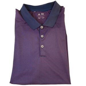 ADIDAS Size XL Blue Purple Striped Short Sleeve Golf Polo Shirt
